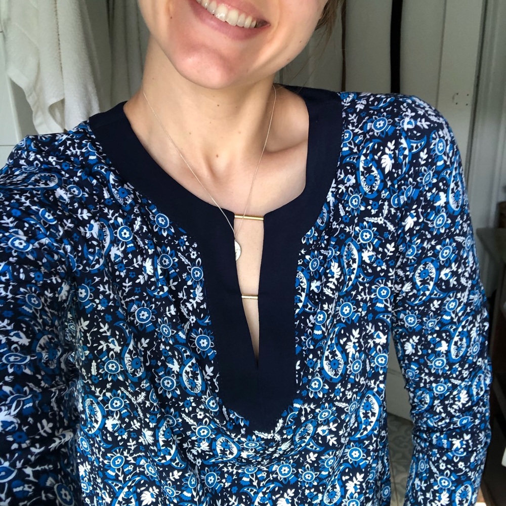 NWT Michael Kors Blue Paisley Long-Sleeve Blouse